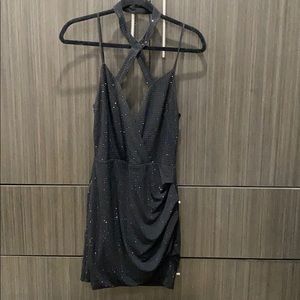 Short black stretch cocktail dress